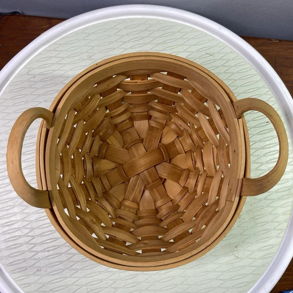 Vintage Longaberger‎ 1997 Round Darning Basket Double Wood Handles. 8x8x5